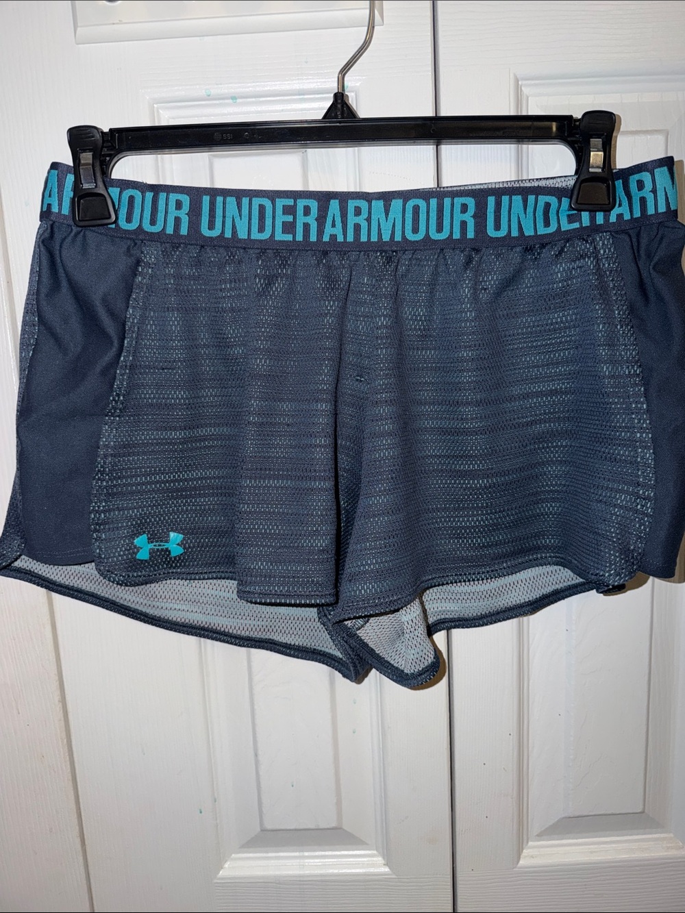 Under Armour Women's Navy Athletic Shorts with Teal Logo
